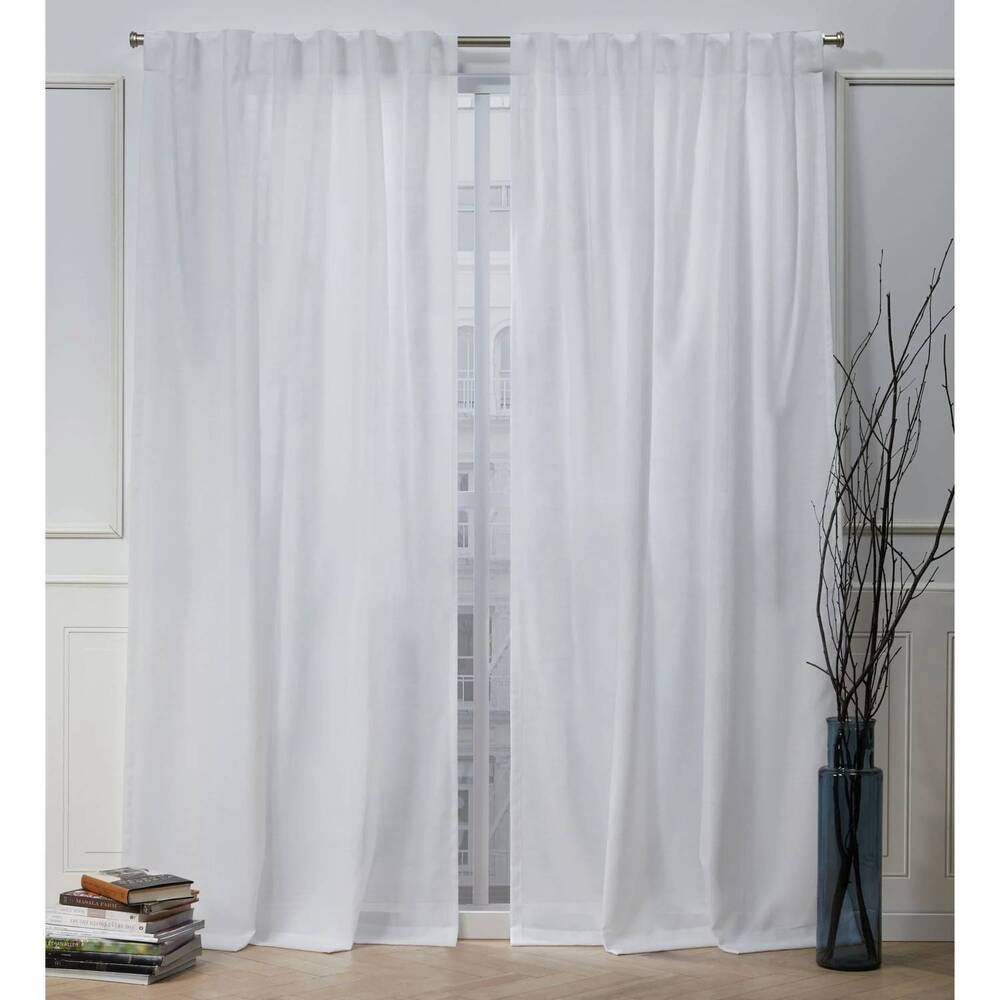 NEW NICOLE MILLER faux linen slub hidden tab top panel pair curtain in white